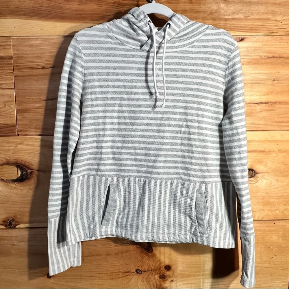 J. Crew Light Gray Flip-Striped Women's Hoodie Sweater Coastal Preppy